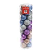 BAUBLES 60MM 36PC  MIXED GLITTER SLV/BLUE/PINK/PRPLE CG..DISCONTINUED