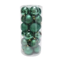 BAUBLES 80MM 24PC BARREL FOREST GREEN