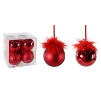Bauble Red Fur Topped 6cm 8pk