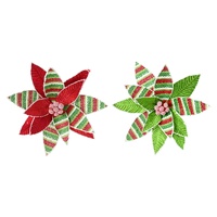 Mean Green Stripe Poinsettia Clip 
