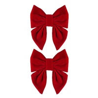 Bow Flocked Dark Red 2pk