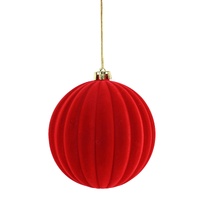 Bauble Flocked Ribbed 15cm Red