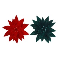 Velvet Poinsettia Glitter Stem 