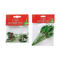 Holly Berries Pick 12pc 9-15cm