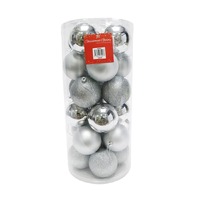 BAUBLES 80MM 24PC BOX SILVER