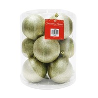 BAUBLES 100mm 12PC GLITTER CHAMPAGNE