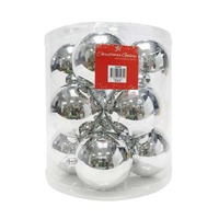BAUBLES 100mm 12PC SHINY SILVER