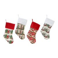 Christmas Old-School Print Stocking 50cm Asst..