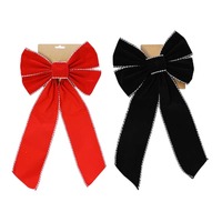 Flocked Bow 25x52cm Twine Edge Asst