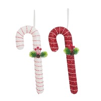 Hanging Glitter Berry Candycane 33cm Asst