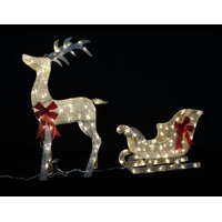 LED Glitter Thread Reindeer W/Sleigh Gold..