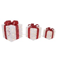 LED Presents 3pc Glitter Thread Red Bow