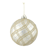 Quilted Bauble 12cm Gold Plastic
