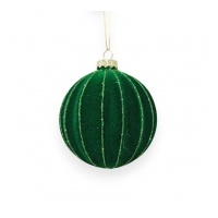 Glass Flocked Bauble Green 8cm