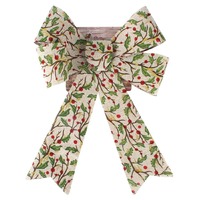 BURLAP BOW HOLLY DESIGN 36 x 30CM..