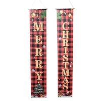 GIANT TARTAN MERRY CHRISTMAS SANTA BANNERS 180 X 32 CM..