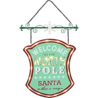 VINTAGE STYLE LIGHT UP WELCOME TO THE NORTH POLE SIGN 28x23CM..