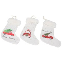 XMAS TRUCK STOCKING W/ FURR OVER-TURN 3 ASST DES 19 x 13CM..