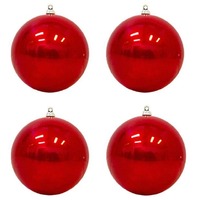 Baubles 100mm 4pk UV Stable Red..