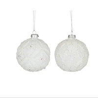 Sparkle Bauble Glass 8cm Wht/Silv 2 Asst..
