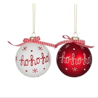 HoHoHo Bauble Glass 8cm White/Red 2 Asst..