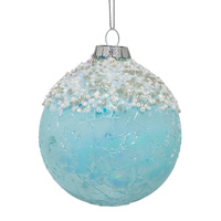 Pale Blue Glass with Sequin Frosting 8cm