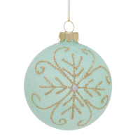 8cm Aqua Glass with Glitter Snowflake