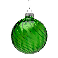 8cm Rich Green Glass with Stripe Pattern