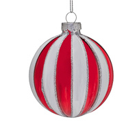 8cm Red &amp; Whte Striped Glass
