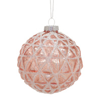8cm Pink Textured Glass with White Pattern