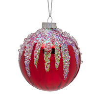 8cm Rich Red Glass with Sequin Frosting