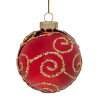 8cm Rich Red Glass with Gold Swirl