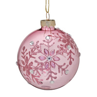 8cm Pale Red Glass with Jewel Snowflakes