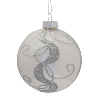 8cm Silver Glass with Glitter Swirls