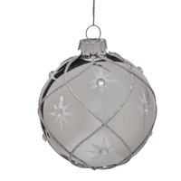 8cm Silver Glass with Flowers &amp; Glitter Stripes