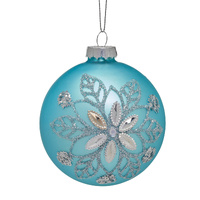8cm Teal Glass with Flower Jewels