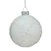 8cm Pale Teal Glass with White Swirls