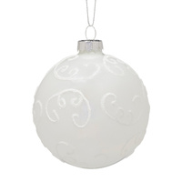 8cm Pearl White Glass with  Glitter Swirls
