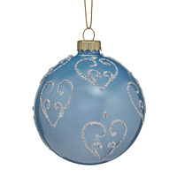 8cm Pale Blue Glass with Heart Pattern