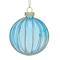 8cm Blue Textured Glass with Gold Glitter Stripe