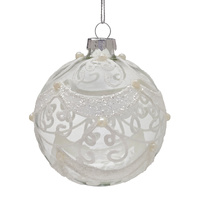 8cm Glass with White Swirls &amp; Pearls