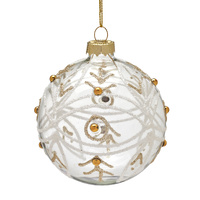8cm Glass with White Swirls &amp; Gold Pearls