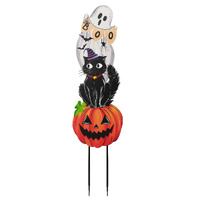 Metal Halloween Ghost &amp; Cat on Pumpkin