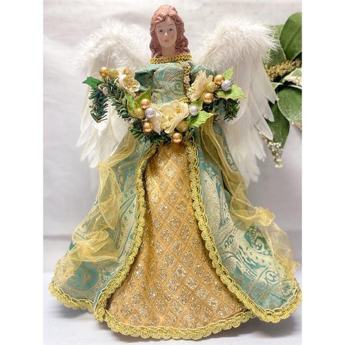 40cm Angel Tree Topper Green/Gold