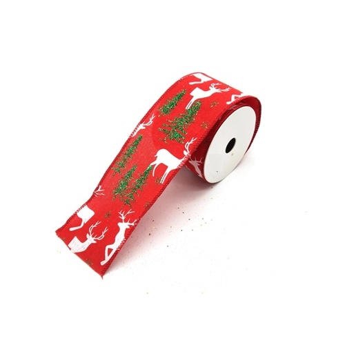 Red  Linen with Deer Tree 10m