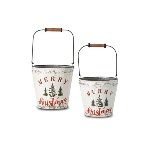 Merry Christmas Metal Bucket Set 2