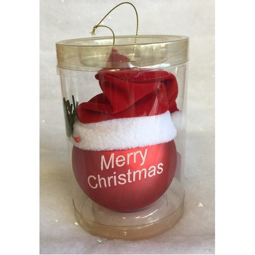 Bauble with Santa Hat 80mm 2 Styles to Choose From