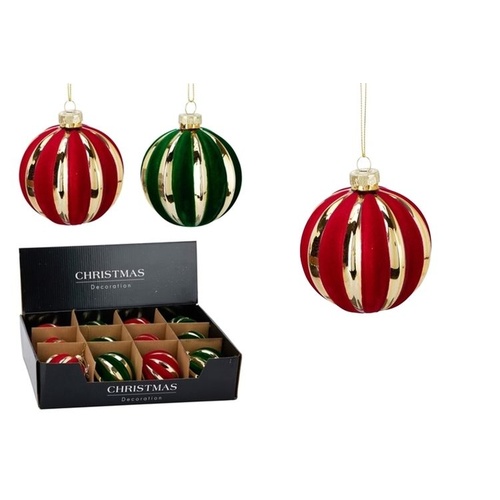 Glass Bauble 80mm With Velvet Stripe