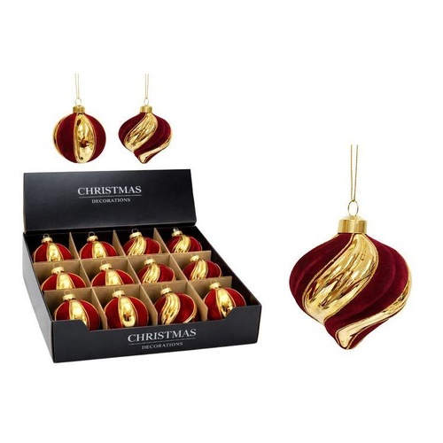 Glass Bauble 80mm Red With Gold