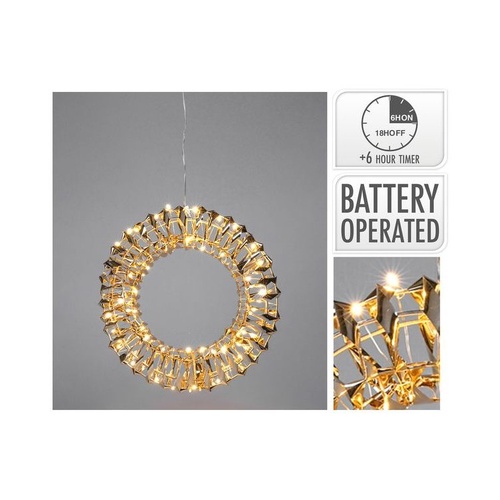 Wreath 30Cm 30LED Shiny Gold B/O